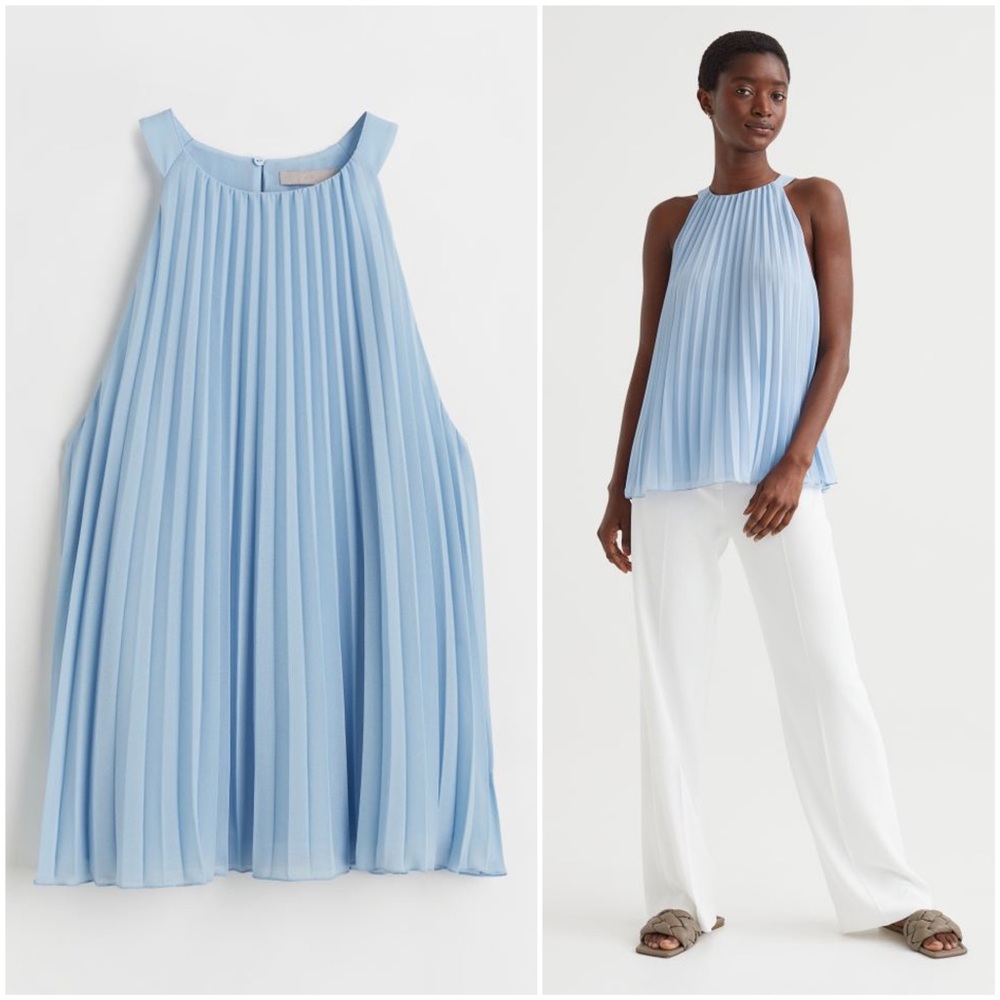Light Blue Pleated Blouse Size S